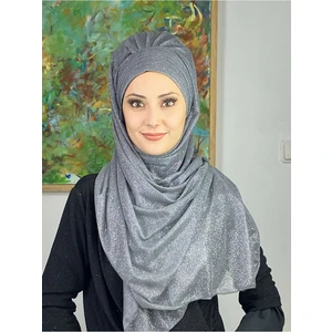 Butik Ambar Top Kapı Gri Simli Çapraz Drapeli Hazır Şal