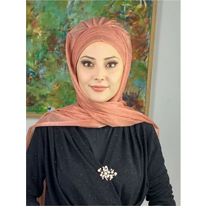 Butik Ambar Top Kapı Somon Simli Çapraz Drapeli Hazır Şal