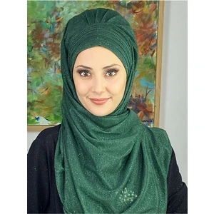 Butik Ambar Topkapı Yakut Yeşili Simli Çapraz Drapeli Hazır Şal