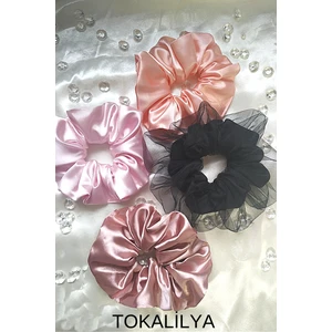 Kadın Lastikli Saten Simit Scrunchie Saç Toka Seti