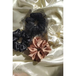 Kadın Lastikli Saten Simit Scrunchie Saç Toka Seti