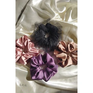 Kadın Lastikli Saten Simit Scrunchie Saç Toka Seti