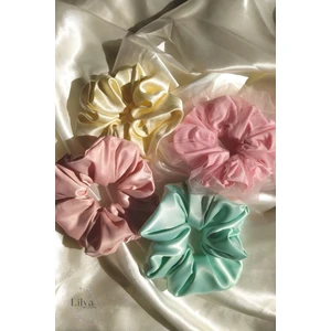 Kadın Lastikli Saten Simit Scrunchie Saç Toka Seti