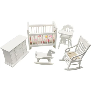 5x 1/12 Minyatür Sallanan At +Crib +Dolap Mobilya Dollhouse Aksesuar (Yurt Dışından)