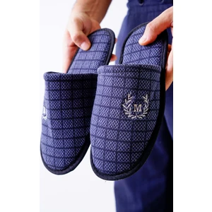 Erkek Ev Terliği Kare Desenli Lacivert