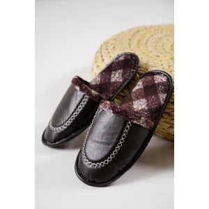 Erkek Ev Terliği Deri Görünümlü Kahverengi