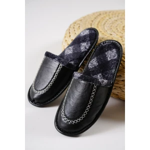 Erkek Ev Terliği Deri Görünümlü Siyah