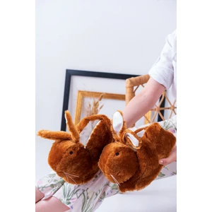 Tavşan Figürlü Taba Peluş Panduf Ev Pandufu Unisex