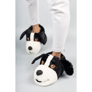 Köpek Figürlü Siyah Peluş Panduf Ev Pandufu Unisex