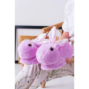 Tavşan Figürlü Lila Peluş Panduf Ev Pandufu Unisex