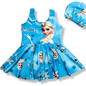 Lolli Boom Kids Kız Çocuk Mickey - Lol - Elsa - Frozen - Sophia Desen Etekli Mayo Takım Bone Hediyeli