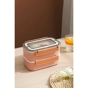 Bento Lunch Box Ofis-Okul Için Yeni Nesil Sefer Tası Çift Kat 3 Bölme Paslanmaz Çelik F494