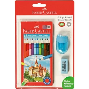 EKS Ticaret Faber Castell Kuru Boya 12'li + Silgi +Kalem Traş Hediyeli