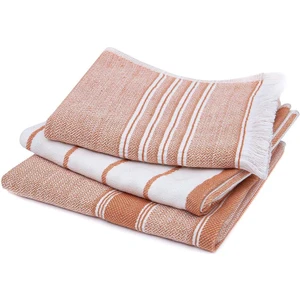 Elis 3'lü Kurulama Havlusu %100 Pamuklu Iplik Boyalı Özel Dokuma Terra-Krem 40X60 cm