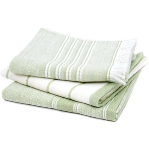 Elis 3'lü Kurulama Havlusu %100 Pamuklu Iplik Boyalı Özel Dokuma Açık Yeşil-Krem 40X60 cm