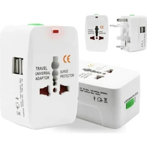 Lisa Butik Unıversal Seyahat Adaptörü / 2 USB Li Çoklu Priz Çevirici Adaptör 2 USB Girişli