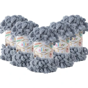 Puffy El Örgü Ipliği 5'li Paket - 428 Orta Gri - 100 Gr. 9 Mt. Parmak Örgü Ipi