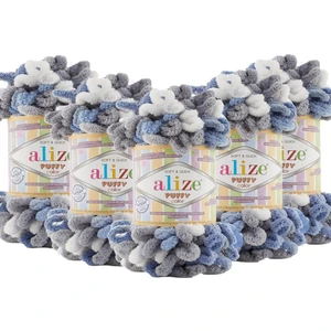 Puffy Color El Örgü Ipliği 5'li Paket 6075 Gri Mavi 100 gr 9 mt Parmak Örgü Ipi