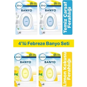 Banyo Hava Ferahlatıcı Oda Kokusu 4'lü (2x Temiz Çarşaf Ferahlığı, 2x Limon Kokusu Ferahlığ