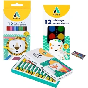 3 Lü Boyama Seti - Kuru Boya + Pastel Boya + Sulu Boya Adel Boya