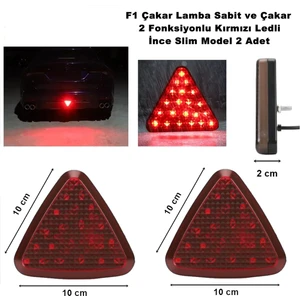 F1 Çakar Lamba Üçgen Yeni Slim Model Kırmızı Ledli 12V 2 Fonksiyonlu 2 Adet - Caraks