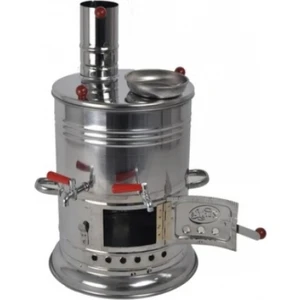 Semaver Çift Musluklu Krom Piknik Semaveri Odunlu Büyük Boy Kömürlü Semaver 5 Litre