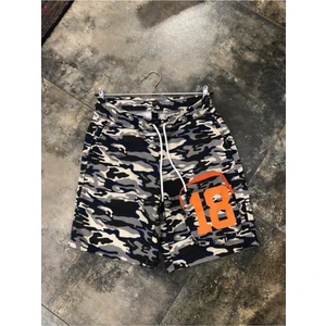 Lolli Boom Kids  Erkek Kamuflaj Desen Turuncu Fermuarlı Cep Detay Bel Büzgülü Street Şort