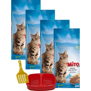 Mix Adult Cat Tavuklu ve Balıklı Renkli Taneli Kedi Maması 1kg x 4 Adet + Kürek + Mamalık