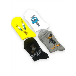 Renkli 4 Çift Desenli Fitilli Kolej Çorap Seti