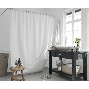 Beyaz Duş Perdesi-Polyester Kumaş Düz Renk Banyo Perdeleri, 180X200CM Küf Tutmaz Banyo Perdesi