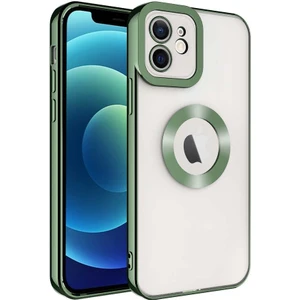 iPhone 12 ile Uyumlu Kılıf Kamera Korumalı Logo Gösteren Colored Z-Omega Kapak Yeşil