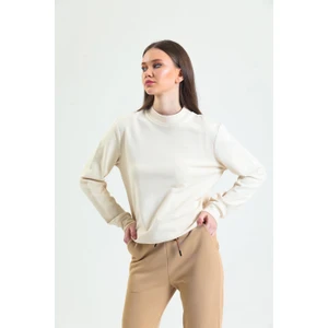 Krem Dik Yaka Sweatshirt