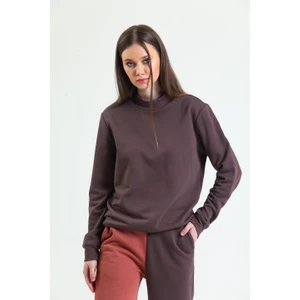 Kahverengi Dik Yaka Sweatshirt