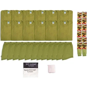 Tertip Store Acemi Bedelli Askerlik Seti 12'li Yarım Kollu Atlet - Boxer -Çorap Seti Kirli Temiz Çamaşır Torbası ve Filesi