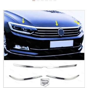 Cross Oto Aksesuarları Vw Passat B8 Krom Ön Panjur+ Far Üzeri Çıta 3 Prç. 2015-2019 Arası P.çelik