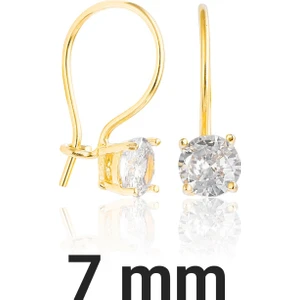 Zanaat Silver 925 Ayar Gümüş 14K Altın Kaplama 7 mm Tektaş Mengeç Küpe