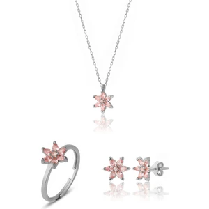 Zanaat Silver 925 Ayar Gümüş Pembe Taşlı Nilüfer Çiçeği Takım & Seti