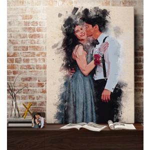 Bk Gift Kişiye Özel Suluboya Kanvas Tablo 70X100CM, Suluboya Portresi, Duvar Dekoru, Arkadaşa Hediye, Sevgiliye Hediye, Ev ve Ofis Hediyesi-6