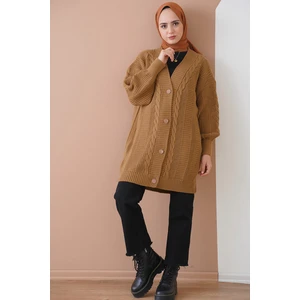 15768 Tesettür Triko Hırka - Taba