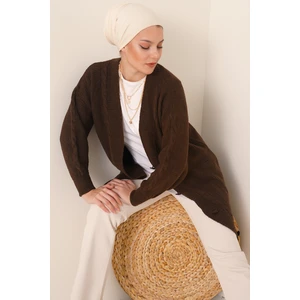 15768 Tesettür Triko Hırka - Kahverengi