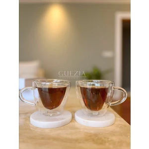 Isıya Dayanıklı Borosilikat Kalp Tasarımlı Çift Cidarlı Cam Bardak Kahve Sunum Bardağı 170 ml 2'li