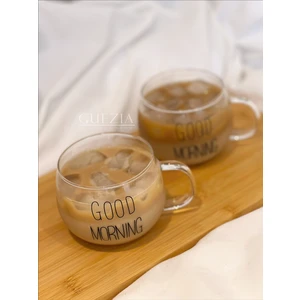 Isıya Dayanıklı Borosilikat Good Morning Kulplu Kupa Cam Bardak 400 ml 2'li