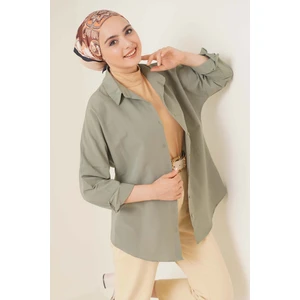 103901 Oversize Basic Tesettür Gömlek - Haki