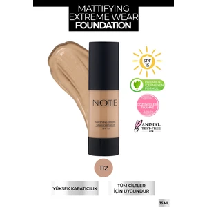 Note Cosmetics Mattifying Extreme Wear Mat Bitişli SPF 15 Kapatıcı Fondöten 112