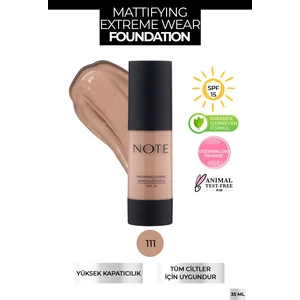 Note Cosmetics Mattifying Extreme Wear Mat Bitişli SPF 15 Kapatıcı Fondöten 111