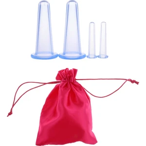 4 Adet Yüz Vakum Silikon Masajı Çukurluğu Seti Yüz Göz Kupaları ve Saklama Çantası Mavi (Yurt Dışından)