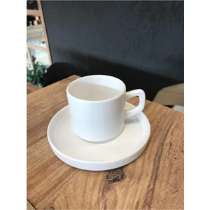 Stackable Çay/Nescafe Fincanı Tabaklı Beyaz
