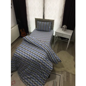 Snr Home Collection Mavi Zikzaklı Pamuklu Tek Kişilik Genç Odası Nevresim Takımı (Lastikli Çarşaflı)