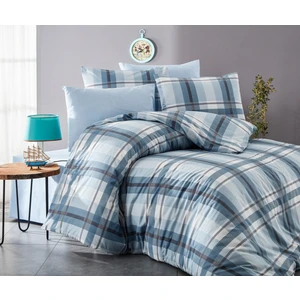 Snr Home Collection Mavi Kareli Pamuklu Tek Kişilik Genç Odası Nevresim Seti (Çarşafsız)