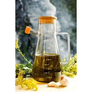 900 ml Borosilikat Cam Bambu Vakumlu Kapak Yağdanlık & Sirkelik